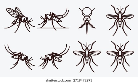 Mosquitoes in different poses and angles illustration set