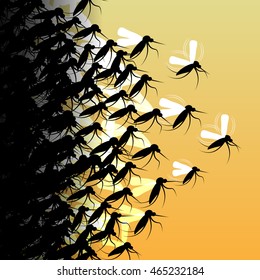 Mosquitoes in Flight - Vector Illustration