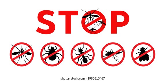 Mosquitoes stop sign vector icon, thick, flea and fly mark