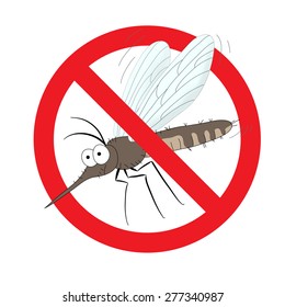 the mosquitoes stop sign, vector image of funny of a mosquito in a red crossed out circle