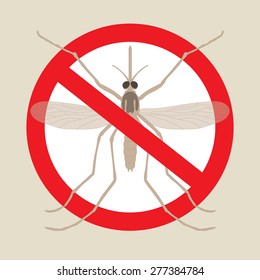 the mosquitoes stop sign, vector image of funny of a mosquito in a red crossed out circle