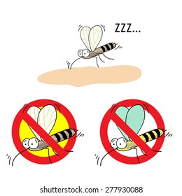 the mosquitoes stop sign - vector image of funny  mosquito in a red crossed out circle