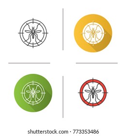 Mosquitoes target icon. Flat design, linear and color styles. Anti-insect repellent. Isolated vector illustrations