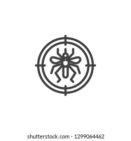 Mosquitoes target line icon. linear style sign for mobile concept and web design. Anti insect repellent outline vector icon. Pest control symbol, logo illustration. Pixel perfect vector graphics