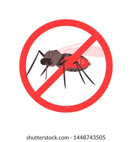 Mosquitoes Warning Prohibited Stop Sign, Caution of Mosquito Vector Illustration