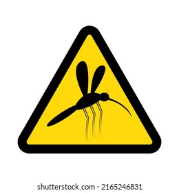 Mosquitoes, warning yellow triangular sign isolated on white background, vector illustration