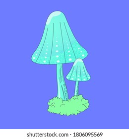 Moss and bright magic mushrooms