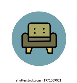 moss green sofa chair vector illustration with Tosca green circle background