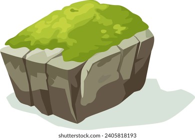 Moss On Old Gray Stone Vector Illustration