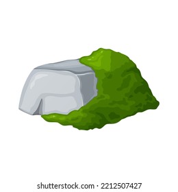 Moss on stones. Rocks and green lichen. Vector crag for computer games.