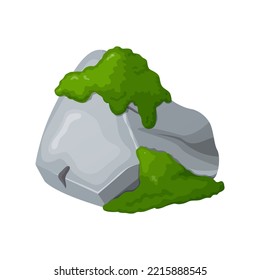 Moss on stones. Rocks and green lichen. Vector crag for computer games.