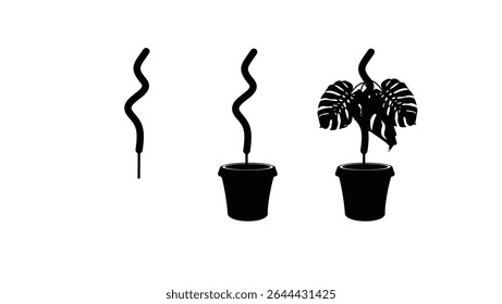 Moss Pole for Plants Monstera, Black Isolated Silhouette