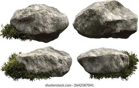 Moss rock vector cut out, realistic stone texture, green moss, nature design, rock shape, natural texture, landscape rocks, realistic moss, stone and moss illustration