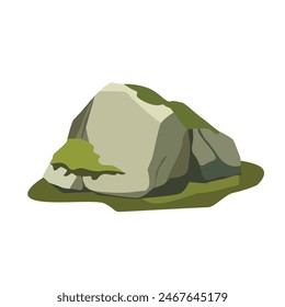 Moss rock vector image, old stone with green moss illustration, natural landscape vector elements