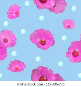 Moss rose seamless pattern. flowers and pearl design. fashion print cute style pastel color background. Vector illustration.