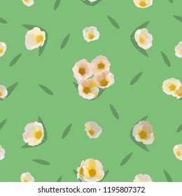 Moss rose seamless pattern. flowers and leaf design. fashion print cute style pastel color background. Vector illustration.