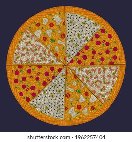 Mossaic tiles pizza pie, vector illustration