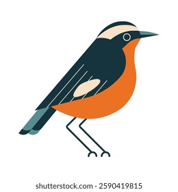 Mossiers redstart Morocco national bird in flat design. Small passerine birdie geometric icon.