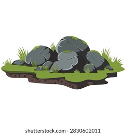 Mossy garden boulders isolated vector illustration on white background