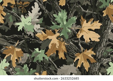 Mossy Oak Tree Camouflage Seamless Pattern, Real tree forest camouflage seamless pattern design pattern for hunting and military uniform. Hunting camouflage