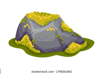 Mossy Stone or Boulder as Forest Element Vector Illustration