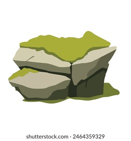 Mossy stone cartoon vector image, rock with moss vector illustration, natural environment design elements