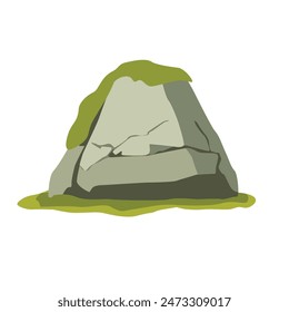 Mossy stone rock cartoon vector image, jungle rock with moss vector illustration, natural environment design elements