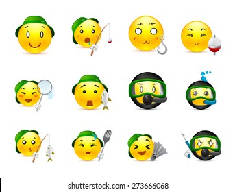 The most beautiful anime smiles yellow going fishing with fishing rods and various other invenratem