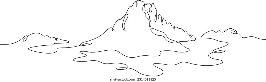 The most beautiful landscape. Wild nature. Wonderful lakes. High mountains. Vast forests. One continuous line. Linear.One continuous line drawn isolated, white background.