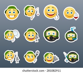 The most beautiful smiles yellow going fishing with fishing rods and various other invenratem