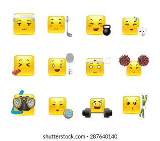 The most beautiful yellow square anime stickers play different sports