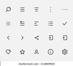 Most Common App Icon Set For Navigation And Action Bars, Tabbar. All Menu Types: Hamburger, Donner, Meatballs, Kebab, Bento Menu. Best Customizable Icons Set With Grid For Apps And Web.