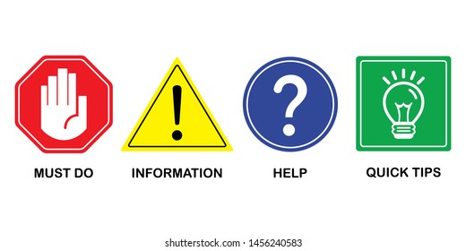 Most common colorful attention and guide signs and symbols icons set on white background