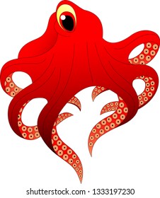 the most common red octopus, on white background