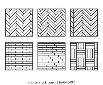 La mayoría de los tipos de parqué son habituales. Madera, materiales de cerámica o piedra, ladrillos de zag o harina o pared en casa, calle o exterior. Interior de cocina para ilustración vectorial de catálogo