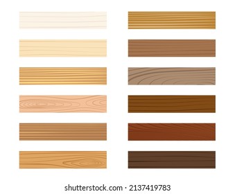 La mayoría de los tipos habituales de parqué de madera para el catálogo. Colecciones de laminado de madera de luz a oscuridad. Roble, nogal, pino, caoba o arce. Imagen vectorial plana de textura de madera dura realista.