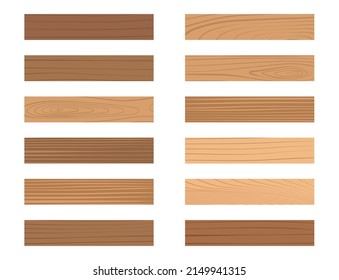 Most common types of wooden parquet for catalog. Collections of wooden laminate from light to dark. Oak, walnut, pine, teak or maple materials. Realistic hardwood texture flat vector illustration.