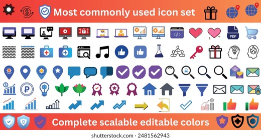 Most commonly used icon set complete editable