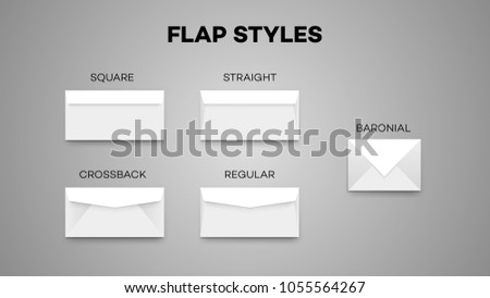 Most Envelope Flap Styles. Square, Sraight, Crossback, Regular And Baronial Vector Temlate