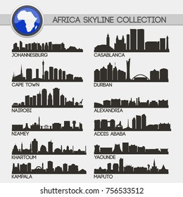 Most Famous Africa Cities Skyline City Silhouette Design Collection