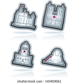 Most famous Architecture Landmarks Around the World, pictured here from left to right, top to bottom: Neuschwanstein Castle (Germany), Notre Dame (France), Citadel Hill (Canada), Sphinx (Egypt)