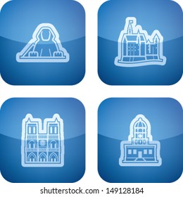 Most famous Architecture Landmarks Around the World, pictured here from left to right, top to bottom: Sphinx (Egypt), Neuschwanstein Castle (Germany), Notre Dame (France), Citadel Hill (Canada)