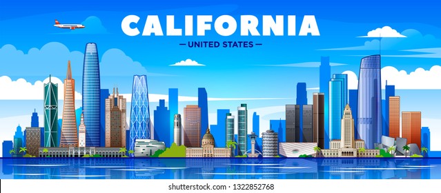 Most famous building in california. Skyline vector illustration.