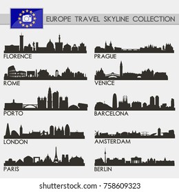 Die bekannteste Design-Kollektion für Europa Travel Skyline City Silhouette