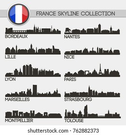 Most Famous France Travel Skyline City Silhouette Design Collection