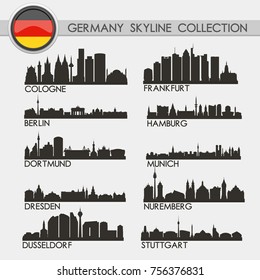 Most Famous Germany Cities Skyline City Silhouette Design Collection