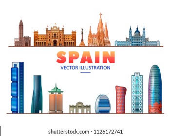 Most famous monument and buildings landmark of spain. Vector illustration.