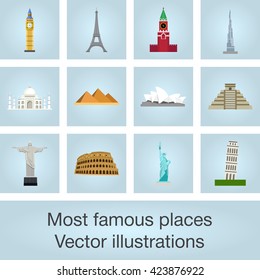 Most famous places vector illustrations set