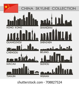 Most Famous Republic Of China Cities Skyline City Silhouette Design Collection