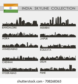 Most Famous Republic India Cities Skyline City Silhouette Design Collection